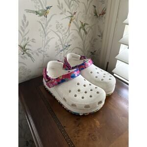 Crocs Classic Hiker Solarized White Clog Multi-Color Strap & Rugged Sole Size 8